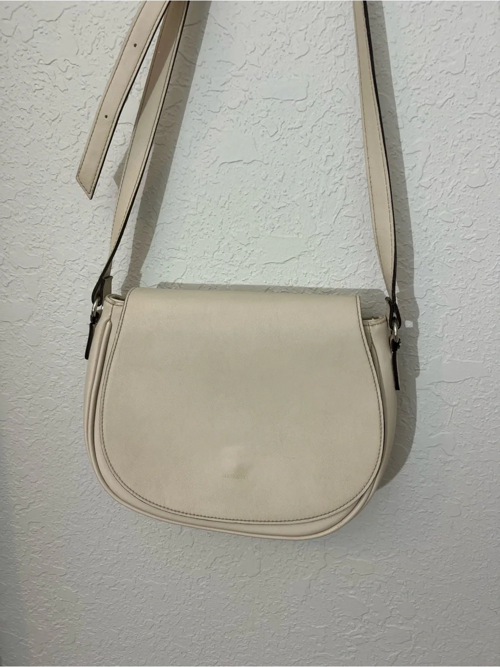 Angela Roi Ivory Vegan Leather Saddle Crossbody Bag Adjustable Strap
